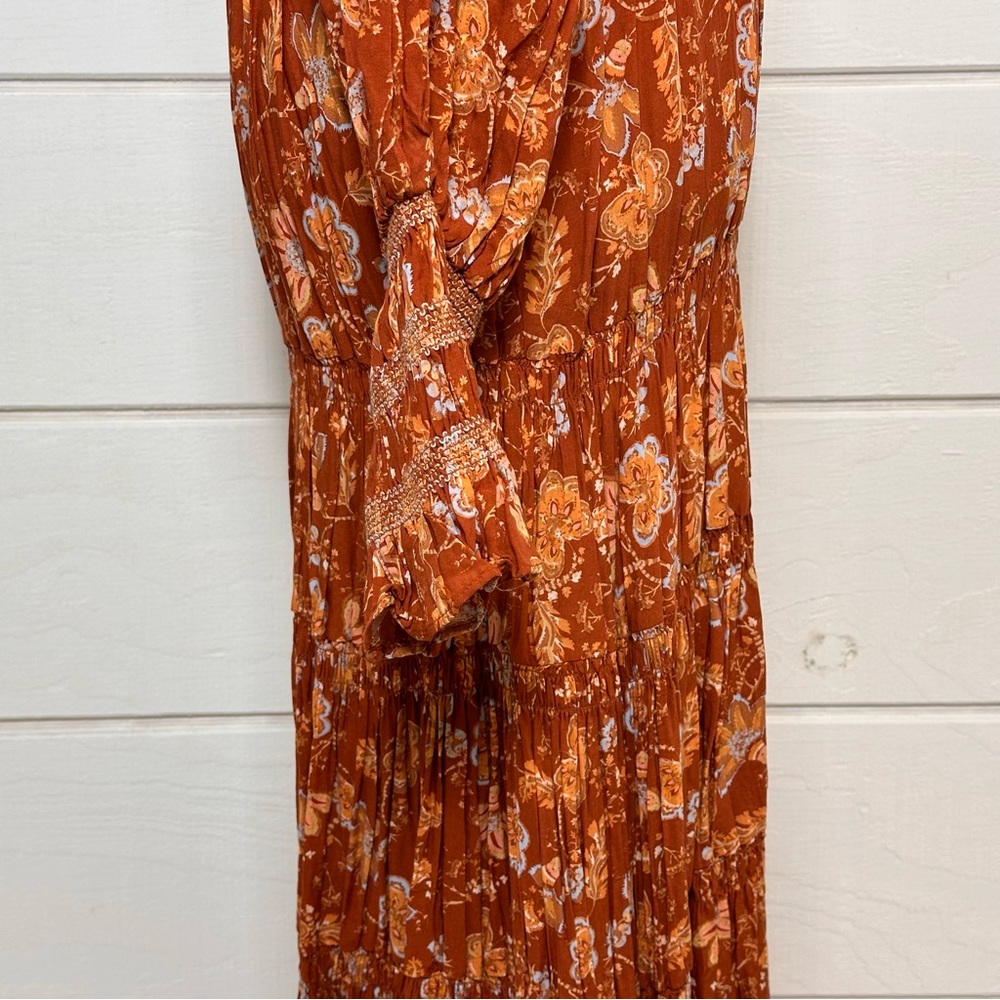 Free People NWT Sweet Escape Long Sleeve Dress Smocked in Mocha Floral Sz Small - Picture 8 of 13